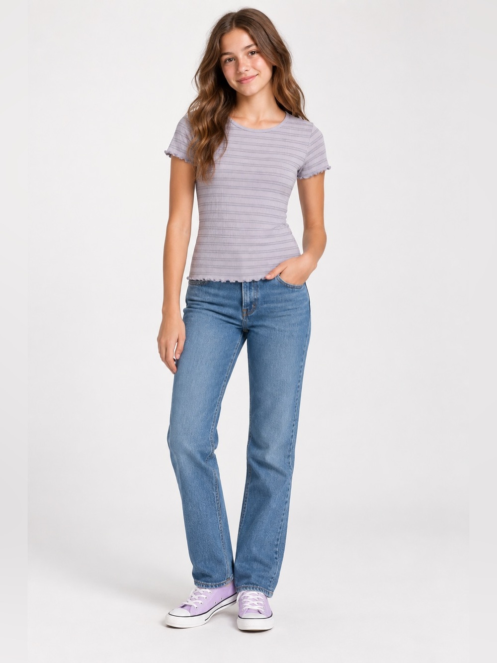 GAP Lavender Striped Ribbed Short Sleeve Tee